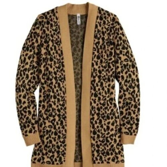 Women's Nine West Essential Cardigan Sweater Tan Cheetah Print Size L Large - Picture 3 of 3
